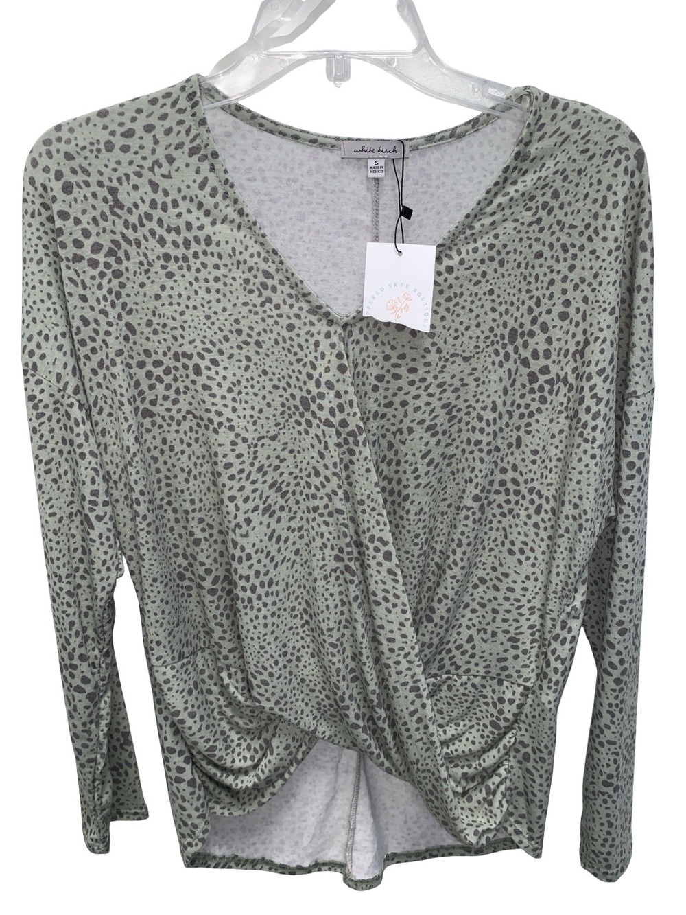 White Birch Sage GreenTwist-Front Long Sleeve Top Size Small NWT